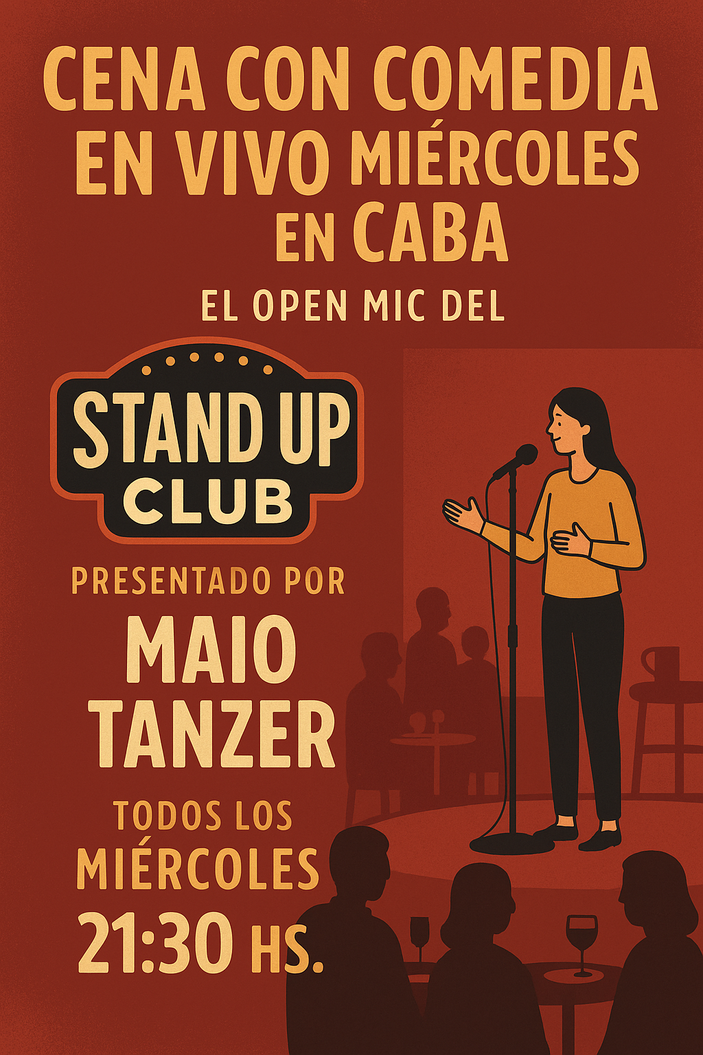 cena con comedia en vivo miércoles en CABA