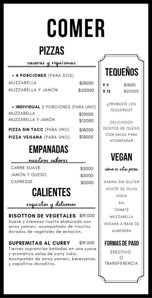 Menú Comida Stand Up Club