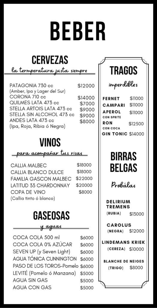 Bebidas Stand Up Club